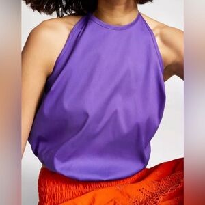 INC Purple Cotton Tie Neck Halter Crop Top With Elastic Waist Size M. Boutique.